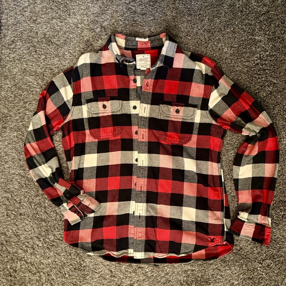 American Eagle Outfitters Red and Black Checkered Shirt